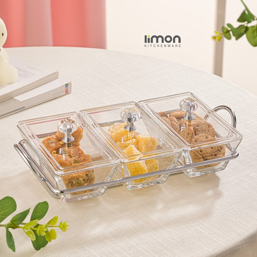 اردوخوری شیشه ای مستطیل 3 خانه لیمون