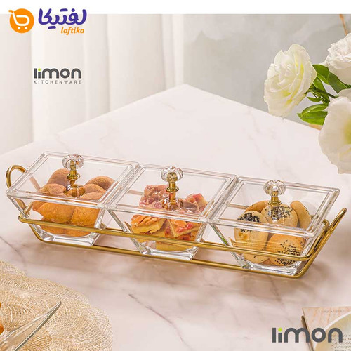 اردوخوری شیشه ای مربع ۳ خانه لیمون