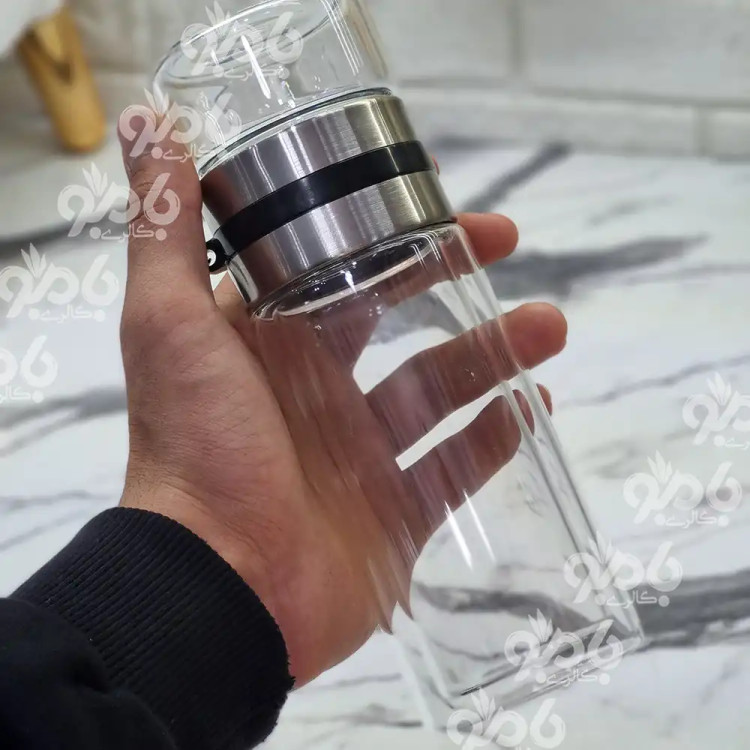 ماگ دمنوش شیشه ای دوجداره دور استیل