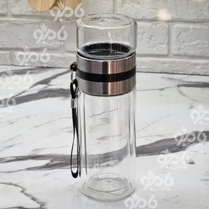 ماگ دمنوش شیشه ای دوجداره دور استیل