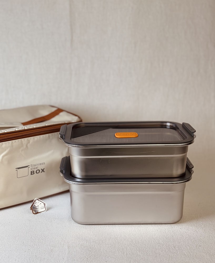 لانچ باکس دوعددی استیل کیف دار