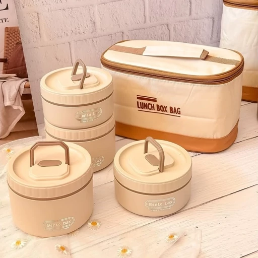 ظرف غذای ست بنتو کیف دار  | پک 4 تایی گرد
