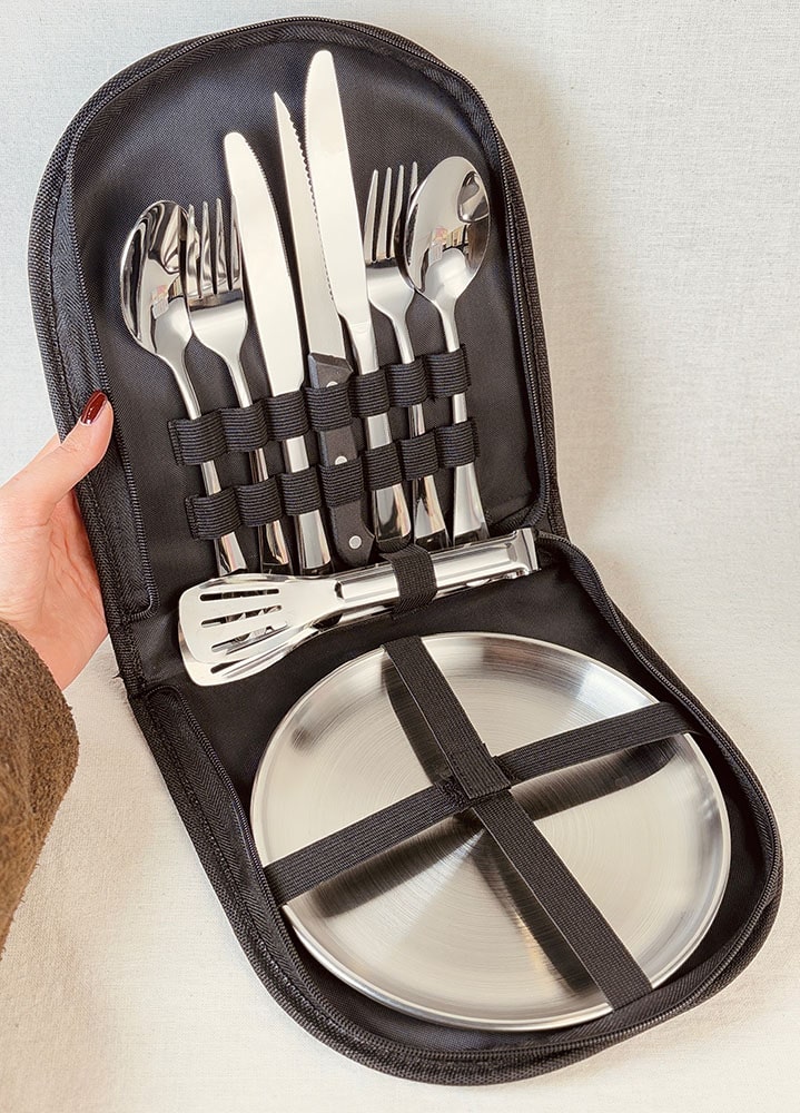 ست ظروف مسافرتی استیل کیف دار ۲ نفره
